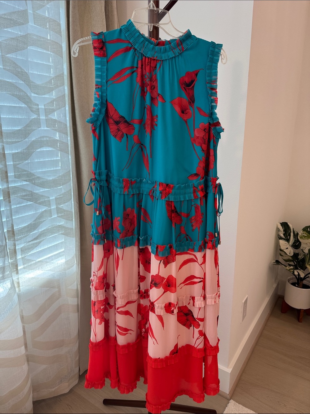 Ted Baker Teal and Red Tiered Floral Maxi Dress